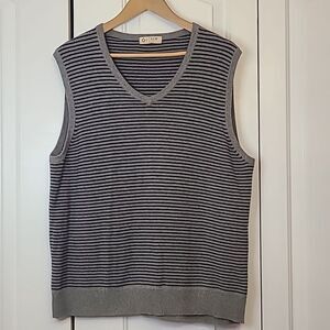 J. Crew men's striped V-neck sweater vest cotton cashmere blend Gray Navy Size L